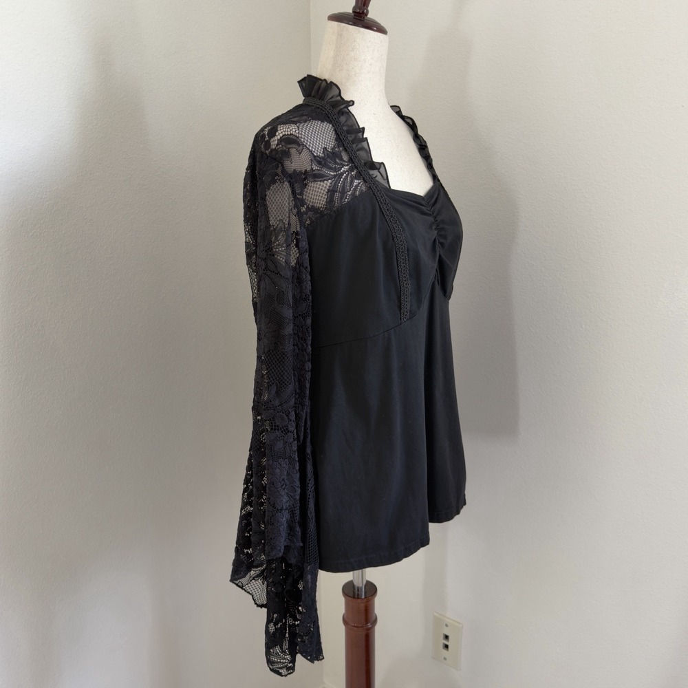 Hanna Nikole Top Womens 16W Plus Black Lace Milkmaid Witchy Goth Punk Whimsigoth - Picture 6 of 11